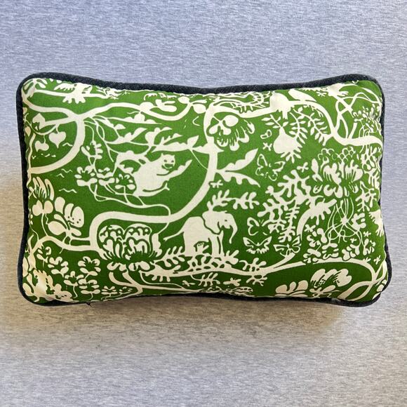 Jungle Elephant Monkey Botanical Pillow Green 13" x 8" - Picture 1 of 6